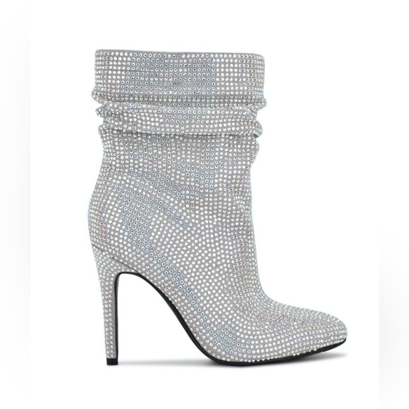 NEW NINE WEST Dazzle 2 White Glass Ankle Dressy Boots Shoes - Picture 4 of 7